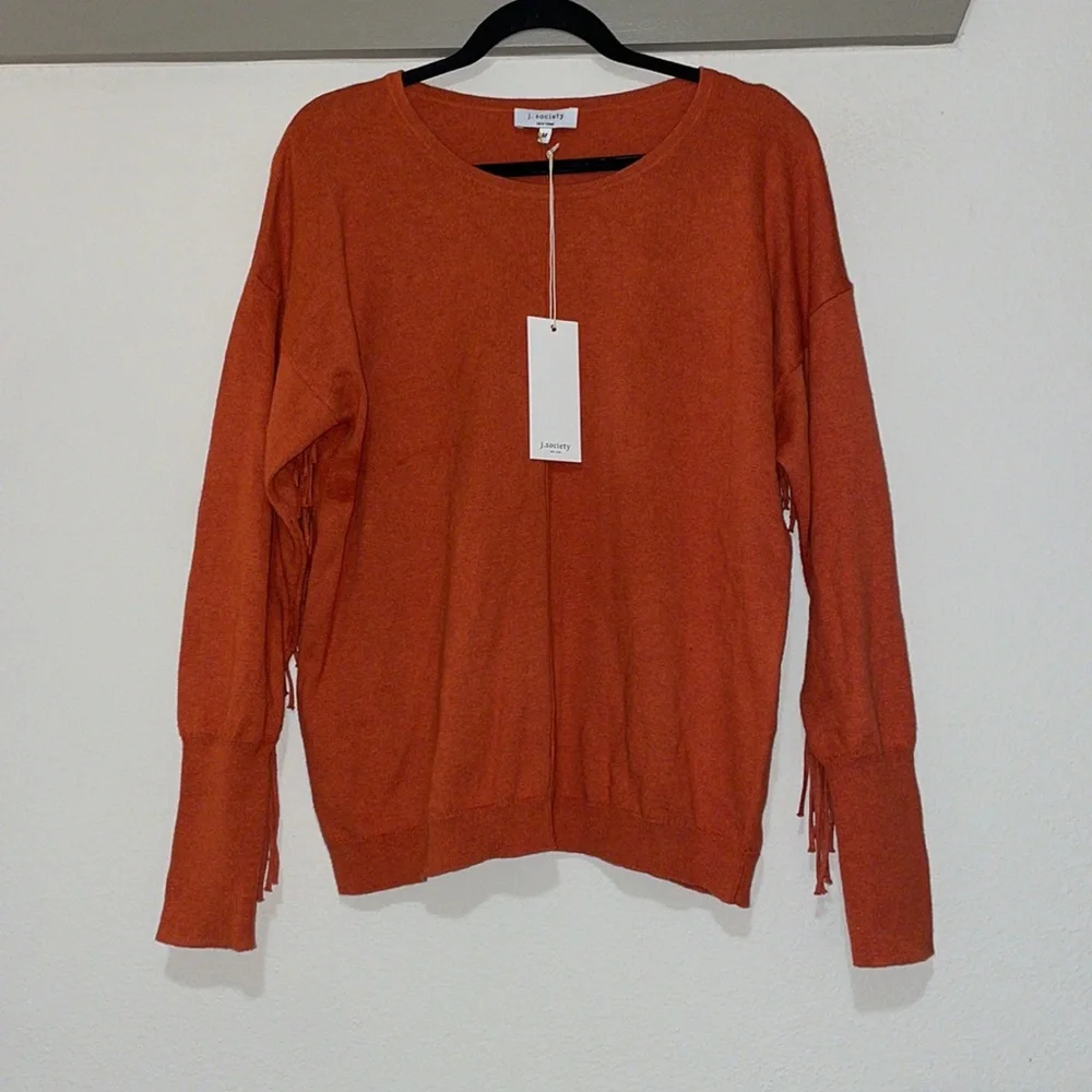 j. society Fringe Sweater in Amber SZ M NWT - Picture 3 of 6